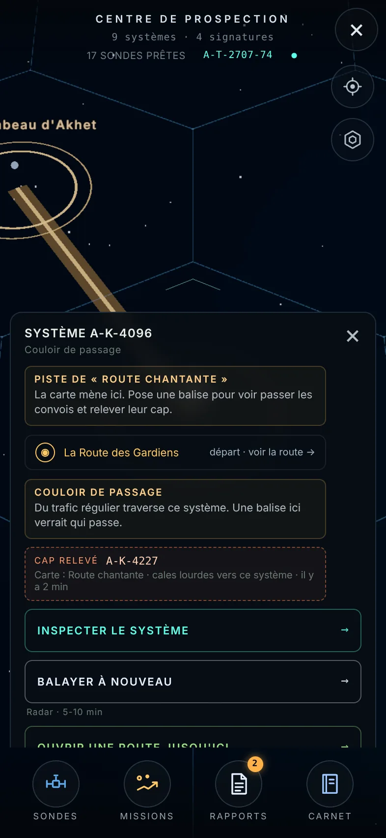 Capture du jeu : la carte spatiale et un système découvert