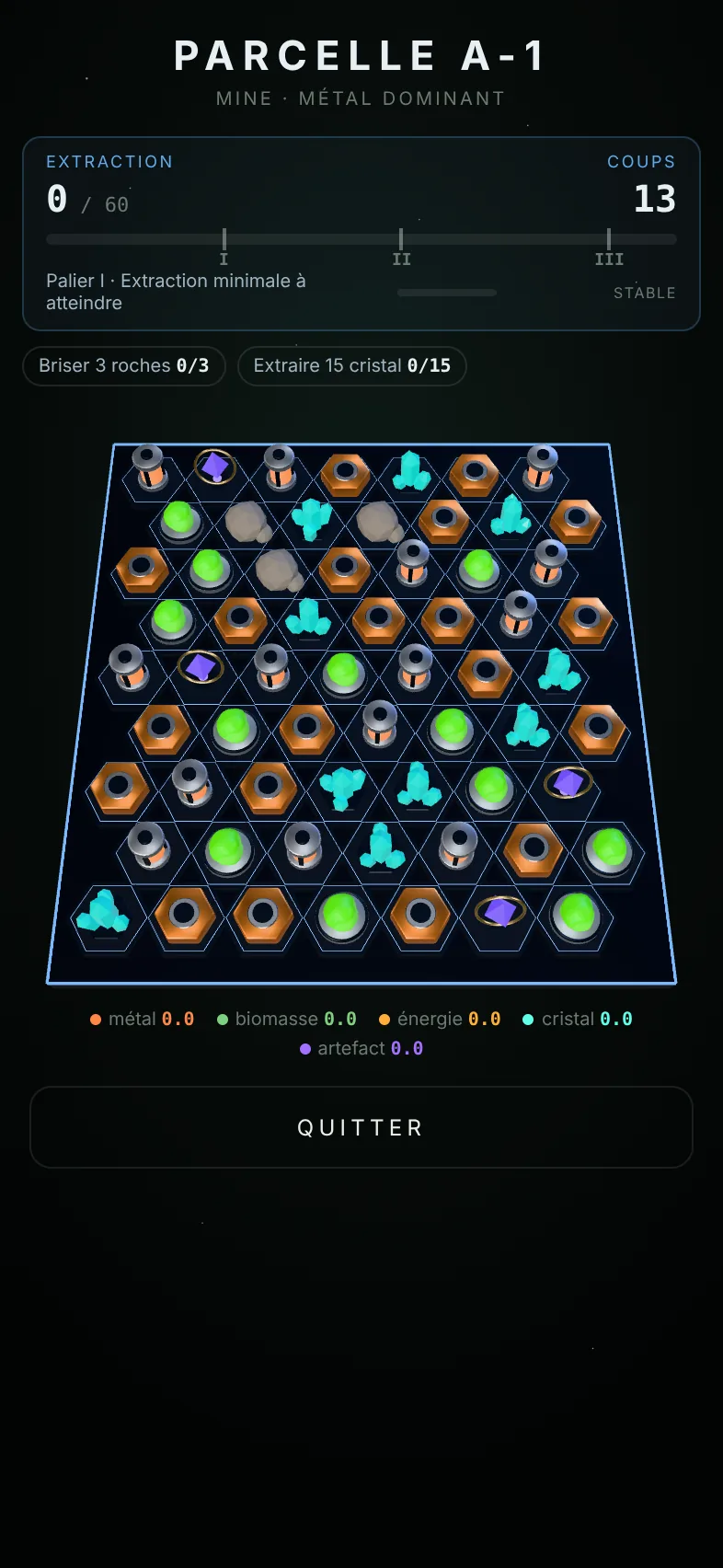 Capture du jeu : grille de match-3 hexagonale